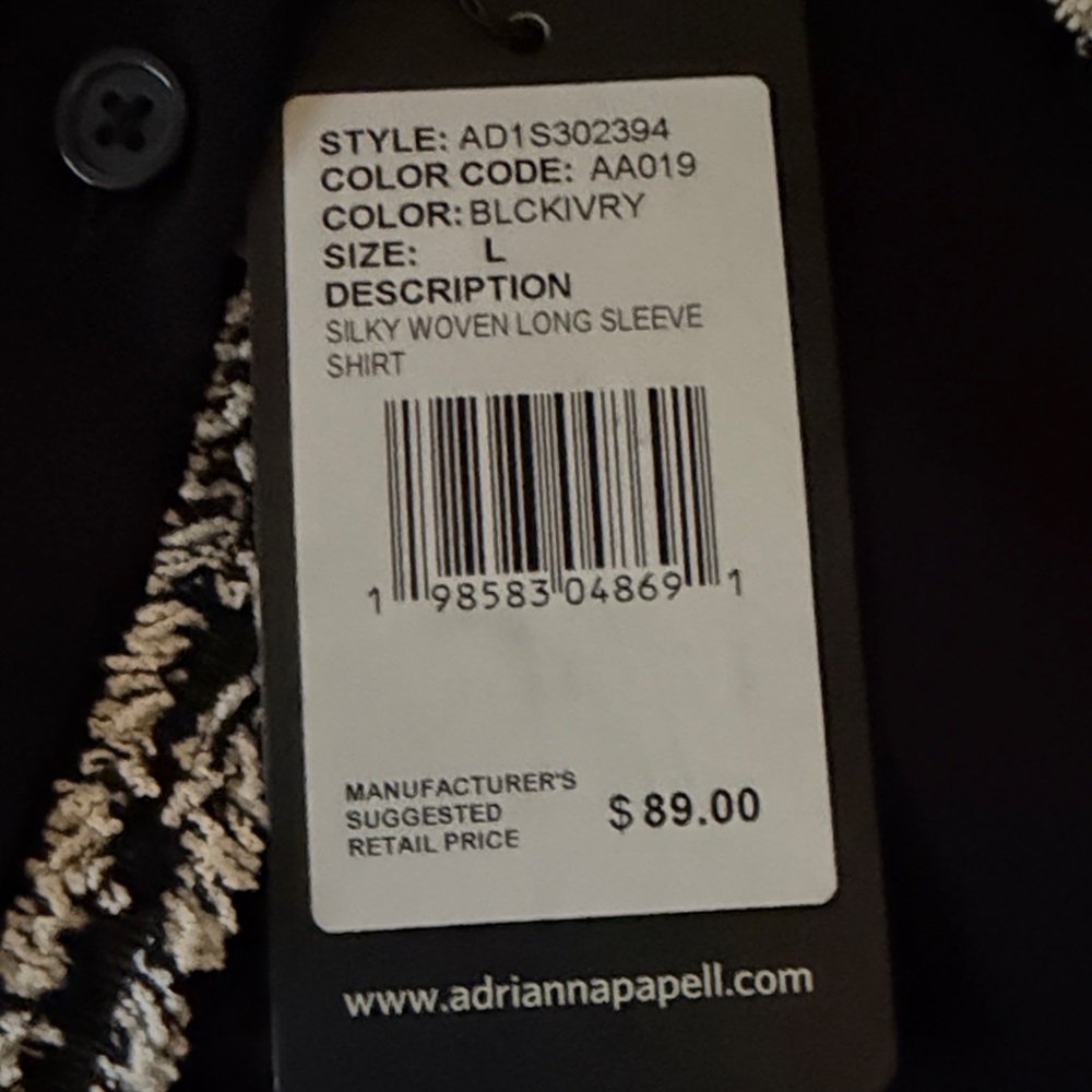 Adrianna Papell Women's Black Silky Top w/ Brocade Trim On Collar/Cuffs L NWT ❤️ - Picture 12 of 12